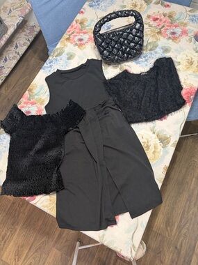 SHEIN Skirt set with Textured and Feathery Top and Quilted Handbag